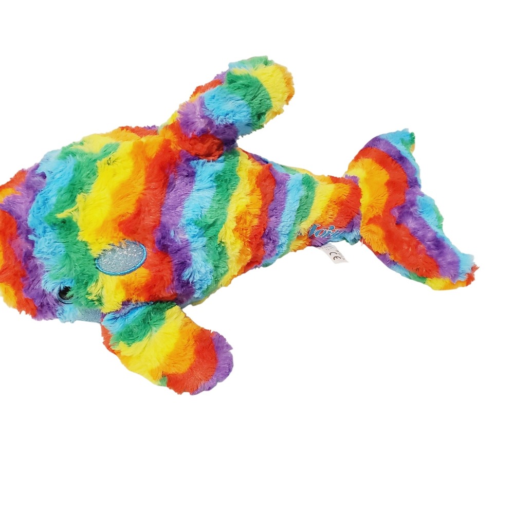 SeaWorld Rainbow Plush Whale Blue Glitter Belly Stuffed Animal Souvenir Toy